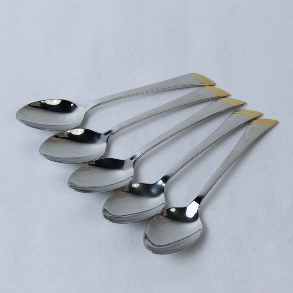 Lot of 5 Oneida Stainless Golden Stanza Teaspoons Glossy Flatware Gold Accent