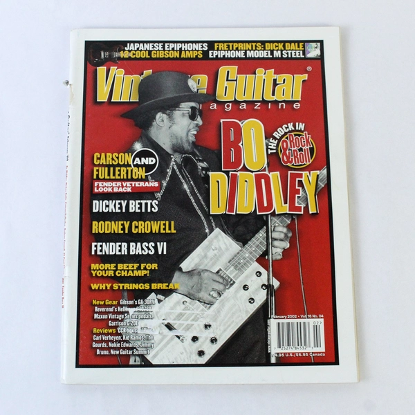 Vintage Guitar Magazine Feb 2002 Bo Diddley Fender Bass VI Rock and Roll