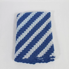 Vintage Handmade Blue Crochet Throw Blanket 34" x 25.5" Home Decor