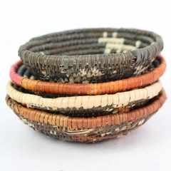 Set of 4 Small Hand Woven Rattan Coil Baskets 4 Inch Diameter