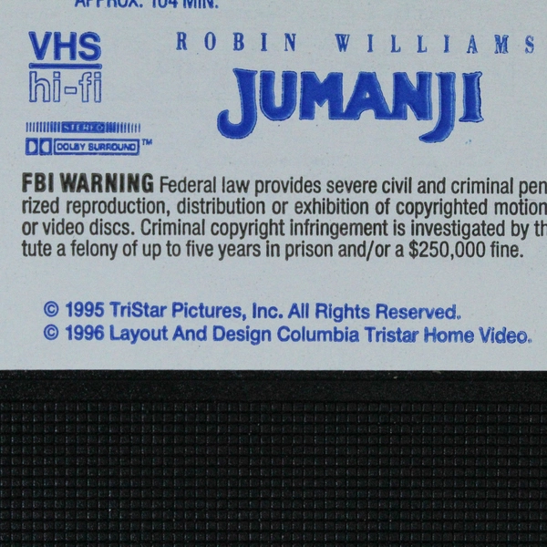 Jumanji VHS 1996 Columbia Tristar Robin Williams Children's Adventure Action