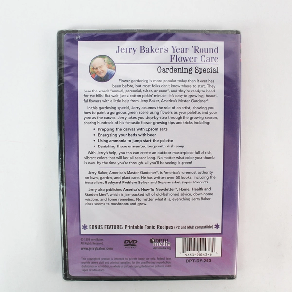Gardening with Jerry Baker Year 'Round Flower Care DVD 1999 DPTV Media Sealed