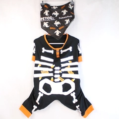 Halloween Skeleton Dog Costume & Bandana Size Large Petco Black White