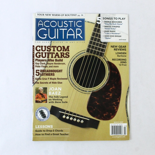 Acoustic Guitar Magazine March 2009 Joan Baez Steve Earle Custom Guitars