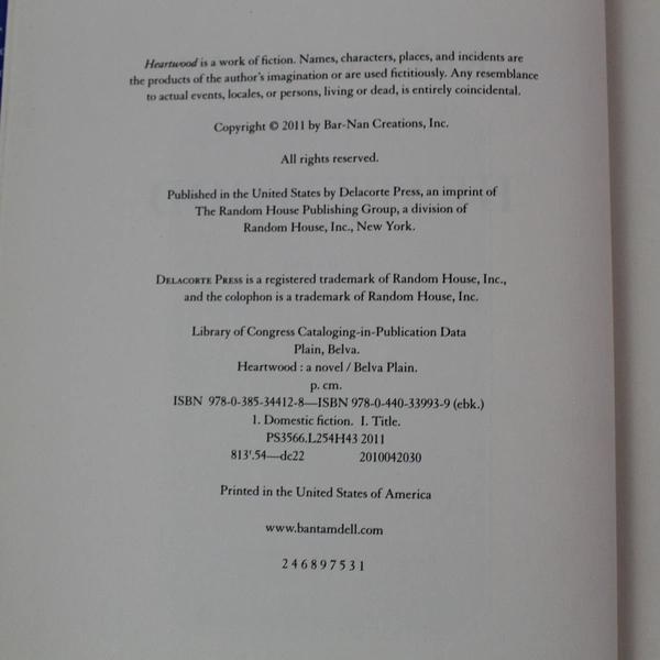 Heartwood by Belva Plain 2011 Hardcover Ex Libris