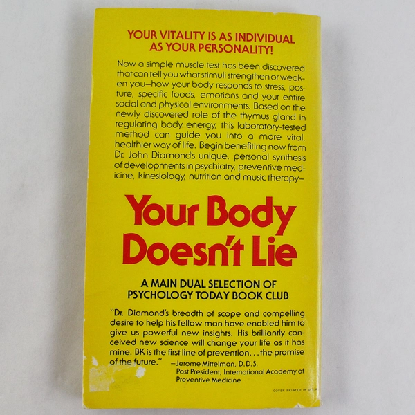 Your Body Doesn't Lie by John Diamond M.D. 1980 Warner Books Paperback