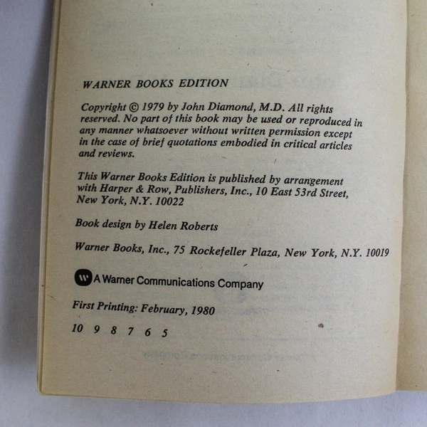 Your Body Doesn't Lie by John Diamond M.D. 1980 Warner Books Paperback
