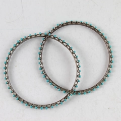 Vintage Two Piece Turquoise Bead Bangle Bracelet 3 Inch Diameter