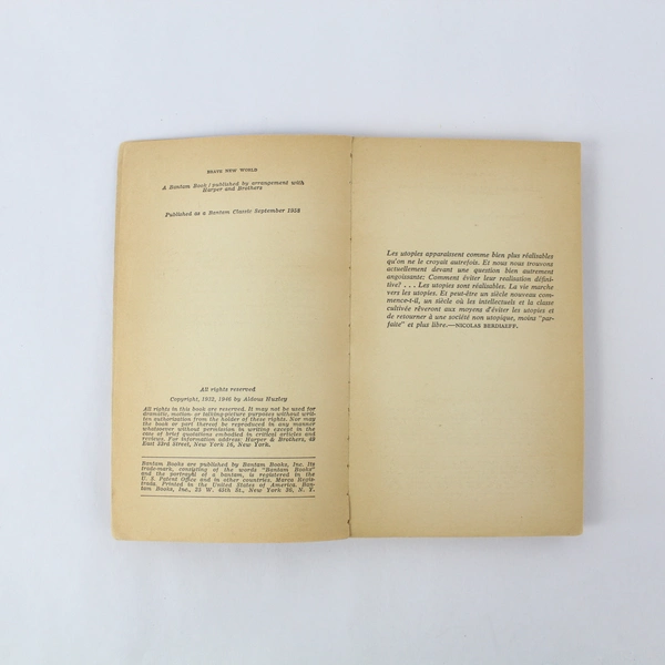 Vintage Book Brave New World Aldous Huxley 1958 Bantam Books PB Ex Libris