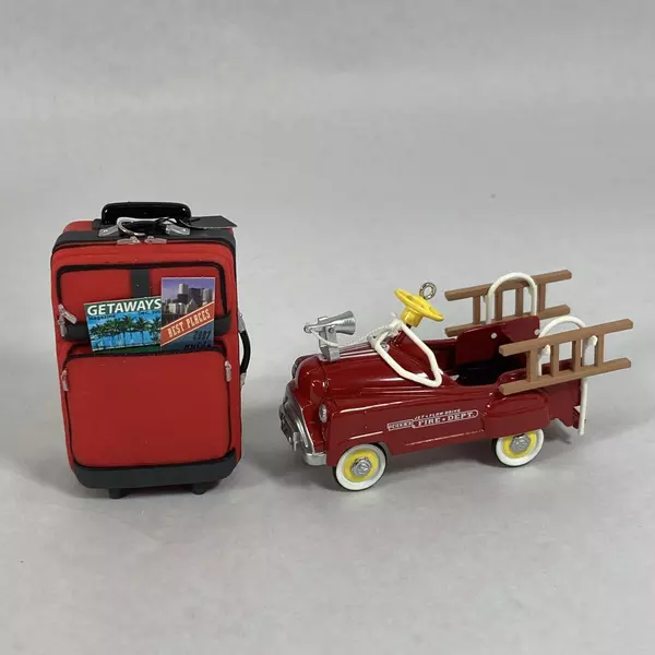 Three Hallmark Keepsake Ornaments Murray Fire Truck Great Getaways Snow Sweetie