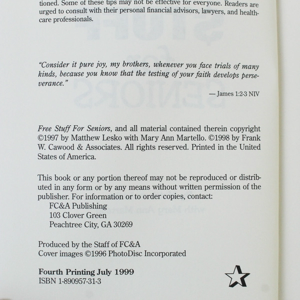 Free Stuff for Seniors Matthew Lesko With Mary Ann Martello 1999 Hardcover