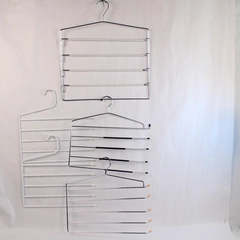 Lot of 5 Multi Layer Clothes Hangers Silver & White Closet Organizers