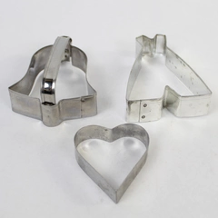Lot of 3 Vintage Stainless Steel Cookie Cutters Bell Overalls Heart