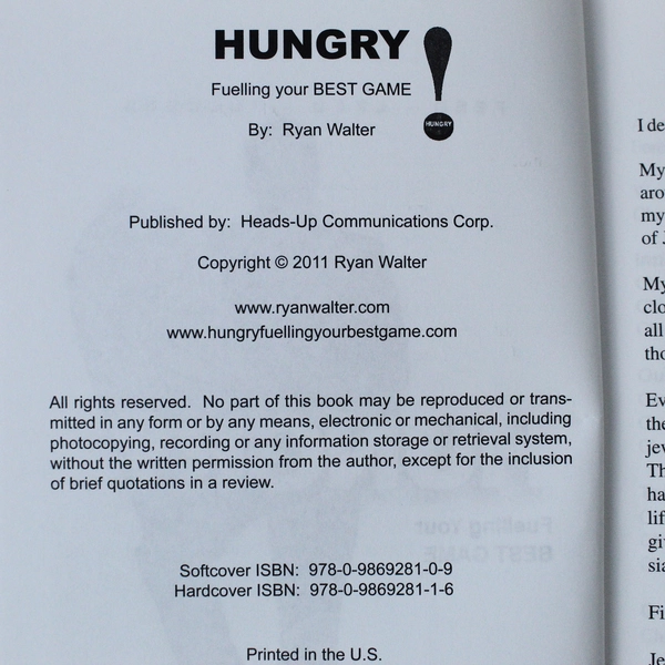 Hungry Fuelling Your Best Game by Ryan Walter Signed Hardcover Good Condition