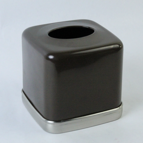 Tissue Holder Brown Metal With Chrome Trim Oval Opening 5 Inch Square Sturdy
