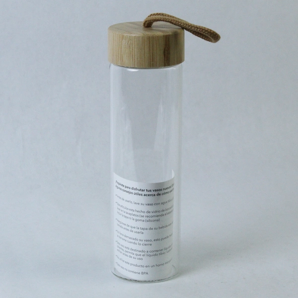 Gemline Glass Water Bottle With Bamboo Lid Mini Rope Handle No Silicone Sleeve