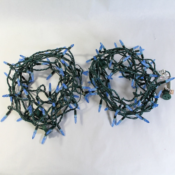 Lot of 2 Strands 60 Blue Faceted Bulbs Christmas Lights 20ft Indoor Outdoor