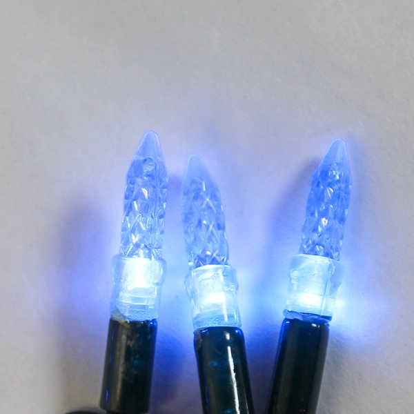 Lot of 2 Strands 60 Blue Faceted Bulbs Christmas Lights 20ft Indoor Outdoor