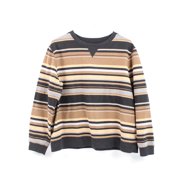 Stud Men's Long Sleeve Pullover Sweater Size XL Black Brown Gray Stripes