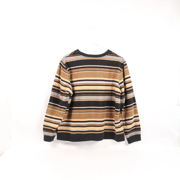 Stud Men's Long Sleeve Pullover Sweater Size XL Black Brown Gray Stripes