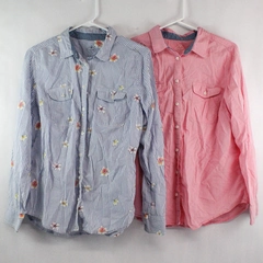 Lot of 2 St. John's Bay Girls Blouses Size L Pink & Blue Stripe Pre-Owned