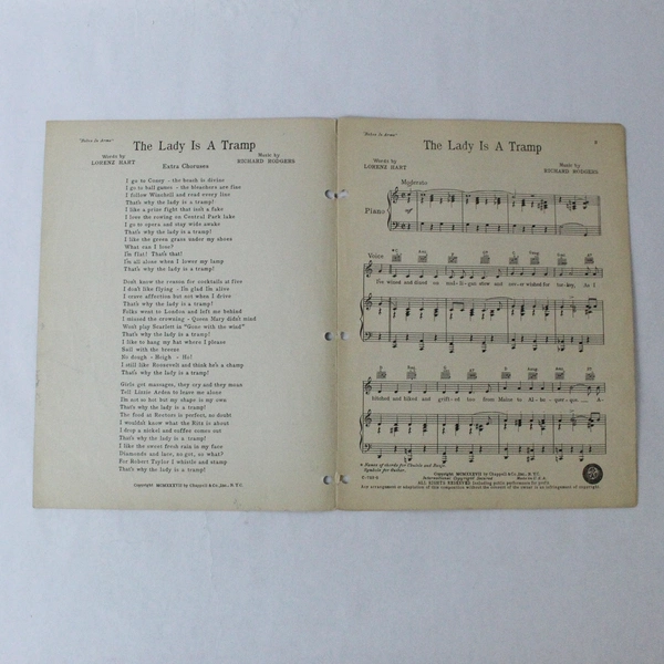 The Lady Is A Tramp Vintage Sheet Music Babes In Arms Rodgers And Hart 1937 