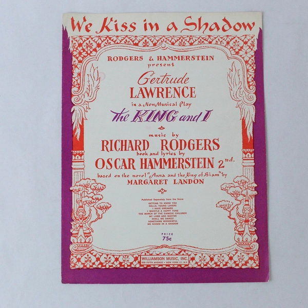 We Kiss In A Shadow The King and I Vintage Sheet Music Rodgers Hammerstein 1951