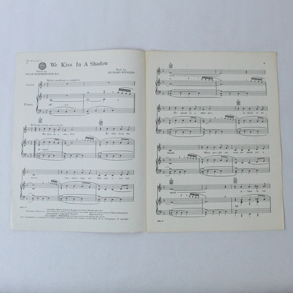 We Kiss In A Shadow The King and I Vintage Sheet Music Rodgers Hammerstein 1951
