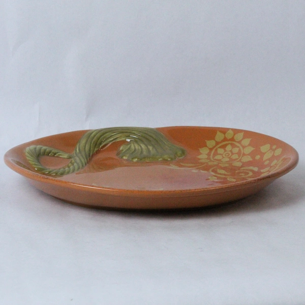 Fresh Decor 14 Inch Ceramic Fall Oval Platter with Pumpkin Design