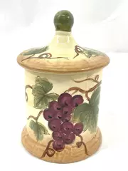 Chardonnay Grape Pattern Porcelain Jar with Lid 7" Tall Collectible