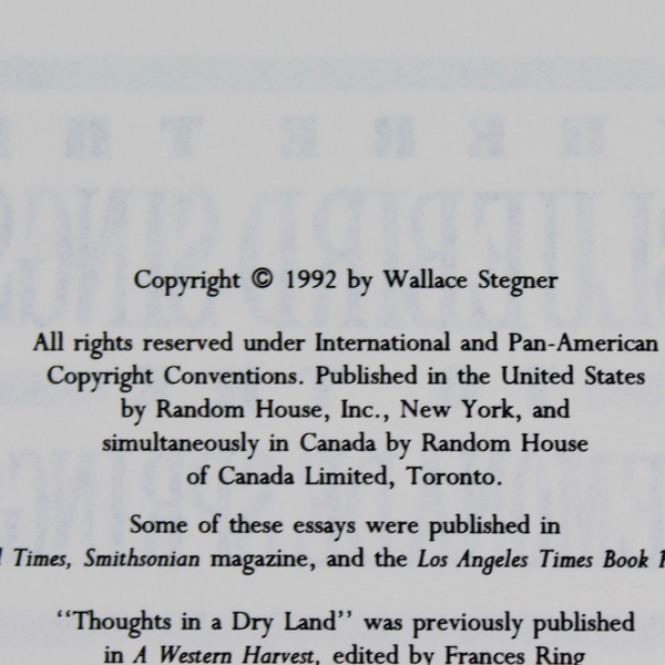 Where the Bluebird Sings to the Lemonade Spring Wallace Stegner 1992 Hardcover