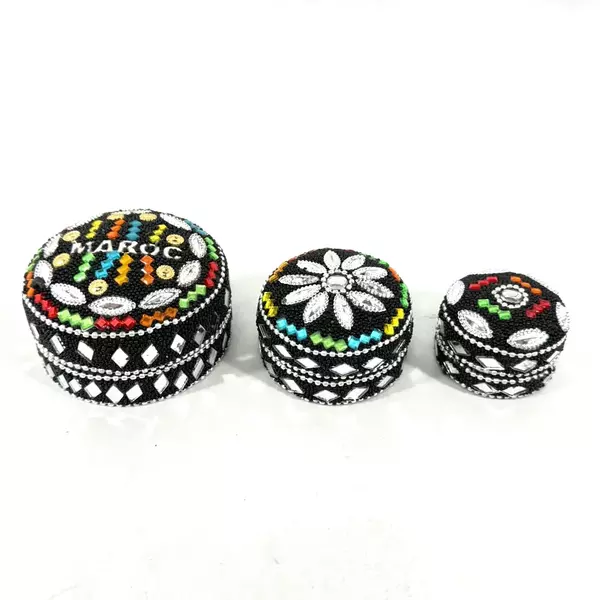 Bejeweled Silver Maroc Metal Nesting Trinket Box Set 3 Pieces