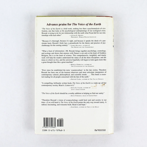 Voice of the Earth by Theodore Roszak 1992 Hardcover