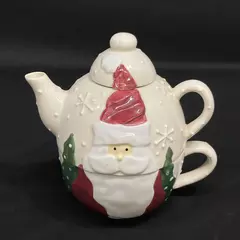 Ganz Bella Casa Santa and Snowflakes Ceramic Tea For One Set