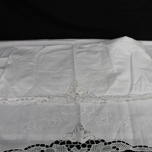 Lot of 2 White Embroidered Lace Curtains & 2 Pillowcases for Fabric Cutters