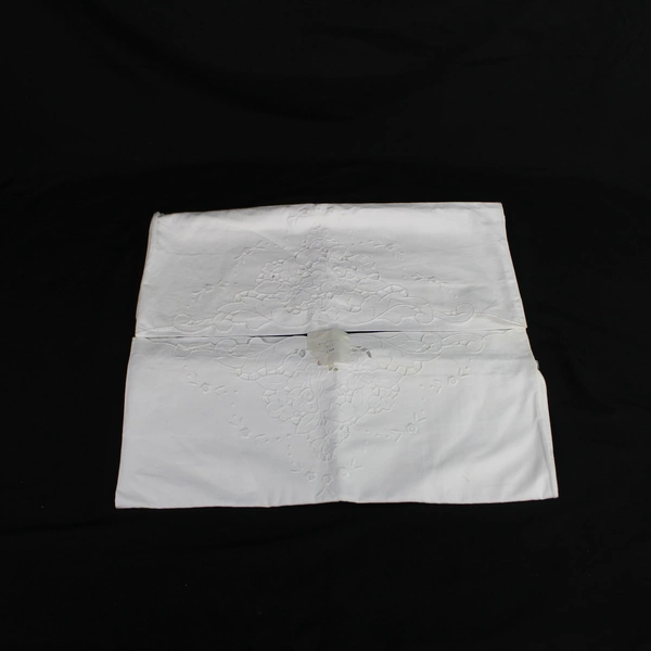 Lot of 2 White Embroidered Lace Curtains & 2 Pillowcases for Fabric Cutters