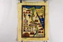 Vintage Hand Painted Papyrus Map Treasures of the Nile with Case 18"x14"