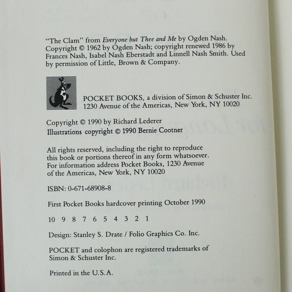 The Play Of Words Richard Lederer 1990 Pocket Books Hardcover Dust Jacket