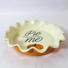 Ceramic Pie Me Plate Baking Dish Orange Beige Pumpkin Microwave Oven Safe