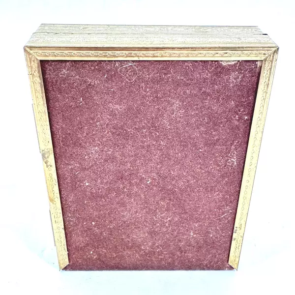 Gold Brass Toned Ornate Bi Fold Dual Photo Frame Holds 2 Pictures 4 x 3 Inch