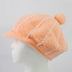 Pink White Stripe Short Brim Knit Pompom Cap Unbranded