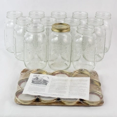 Lot of 12 Ball Embossed Fruit Narrow Mouth Quart Canning Jars with Lids & Rings