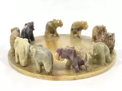 Lot of 10 Hand-Carved Gemstone Elephants on Honey Gemstone Base from India