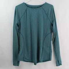 Tek Gear Green and Purple Striped Long-Sleeved Workout Top Women's Medium