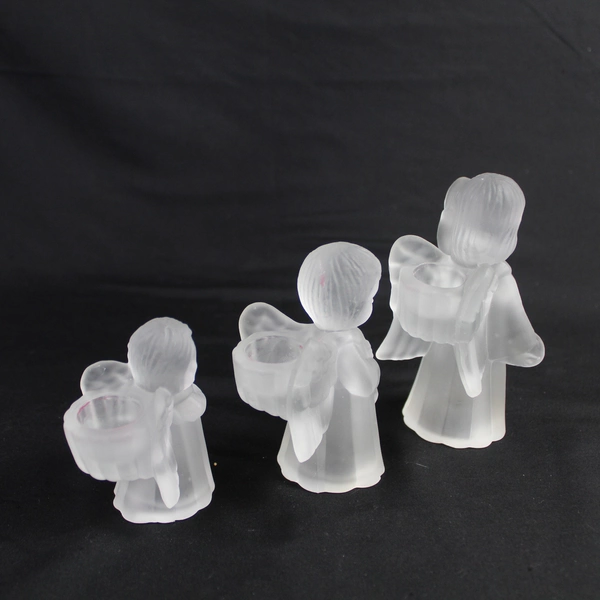 Lot of 3 Frosted Glass Angel Candle Holders with Instruments Decor