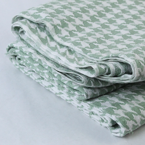 Houndstooth Suiting Fabric Blanket 42" Wide Cotton Linen 2 3/4 Yard White Celery
