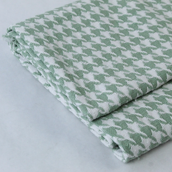 Houndstooth Suiting Fabric Blanket 42" Wide Cotton Linen 2 3/4 Yard White Celery