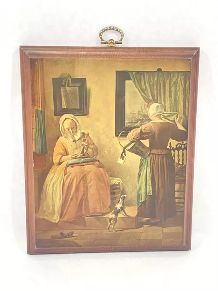 Vintage Gabriel Metsu The Letter Reader Wood Wall Plaque Art 8.5"