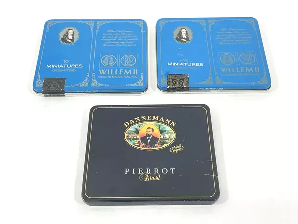 Lot of 3 Vintage Cigar Tins Willem II & Dannemann Pierrot Collectible Tins