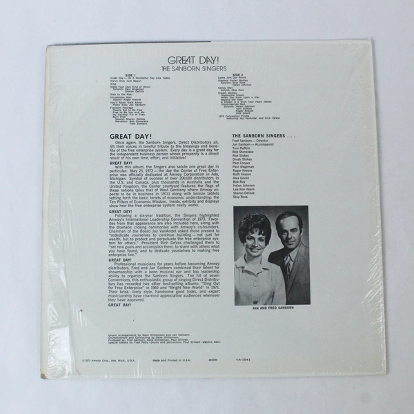The Sanborn Singers Great Day 1973 Amway Vinyl Record 12 in 33.5 RPM